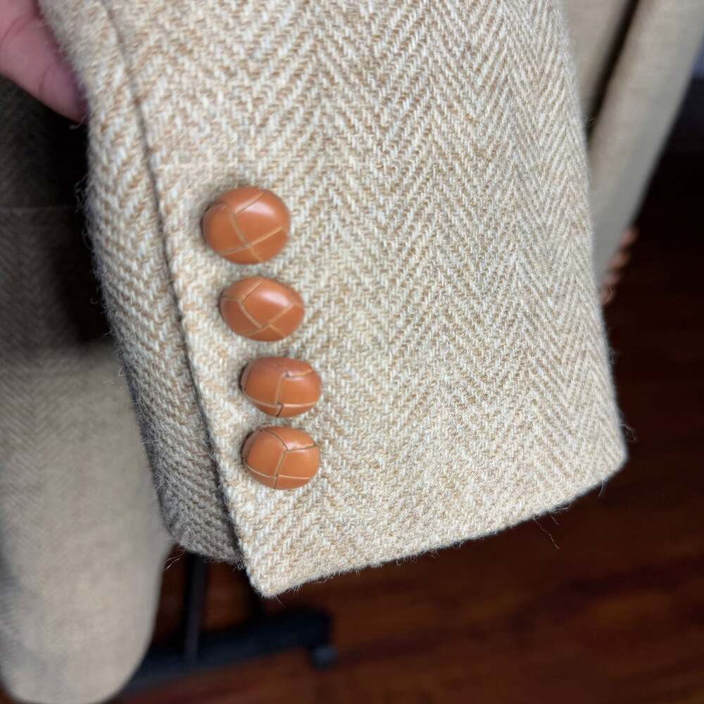 Haggar Imperial Herringbone Sport Coat Mens Tan Wool